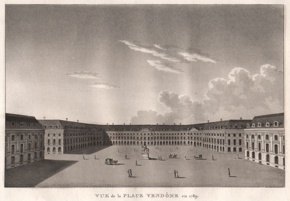 PARIS. Place Vendôme en 1789. Aquatint 1808 old antique vintage print picture